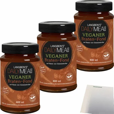 Produktbild von Langbeins DailyMeal Veganer Braten-Fond 3er Pack (3x400ml Glas) + usy Block