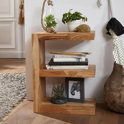 Zdjęcie produktu dla FineBuy Stolik pomocniczy z litego drewna akacjowego E Cube, wysokość 60 cm, stolik do salonu, stylowy, brązowy, stolik w stylu rustykalnym