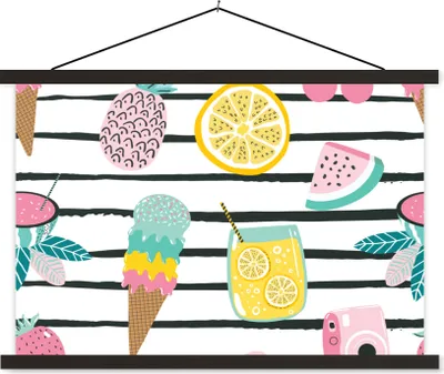 Produktbild von MuchoWow® Textilposter Sommer - Elemente - Streifen 120x80 cm mit schwarzem Rahmen - Wanddeko