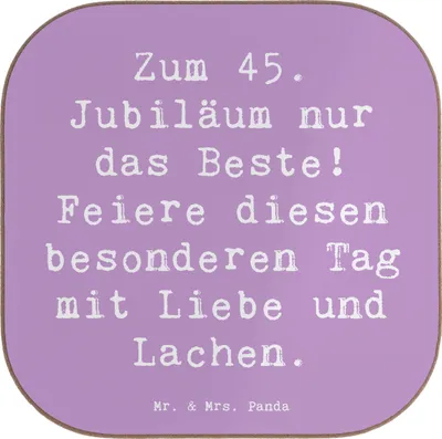 Produktbild von Mr. & Mrs. Panda Untersetzer für Gläser Spruch 45. Geburtstag Feiern - Lavendeltraum - Geschenk, gläseruntersetzer, Familie, Holzuntersetzer, Geburtstagsgeschenk, Glas