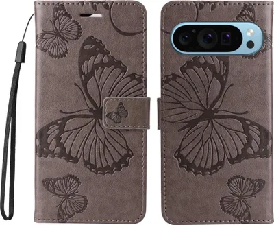 Produktbild von Google Pixel 9 / Pixel 9 Pro Hülle - Coverup Schmetterlinge Klapphülle - Taupe Grau