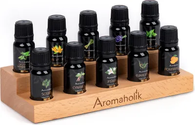 Obrázok produktu pre Darčeková sada s prírodnými éterickými olejmi, drevený stojan – Premium