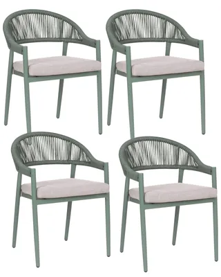 Produktbild von BELIANI Gartenstuhl 4er Set Grün Aluminium u. Seilgeflecht mit Armlehnen Sitzkissen Modern Outdoor Balkon Terrasse Garten Stuhlset Metallstuhl