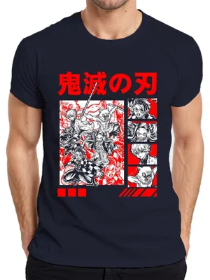 Zdjęcie produktu dla Koszulka męska Kimetsu no Yaiba Demon Slayer Tanjiro Nezuko Inosuke Zenitsu, granatowy, M