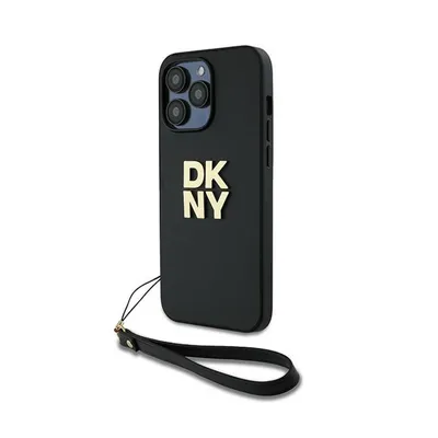 Produktbild von DKNY, Hülle für Apple iPhone 14 Pro Max mit Metall-Logo und Handgelenkband, Schwarz