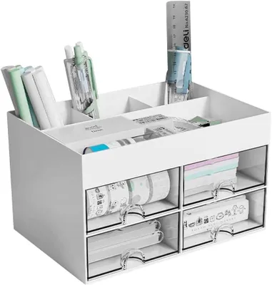 Imagen del producto de Organizador de escritorio con 4 compartimentos y 4 cajones, color , para oficina y escuela