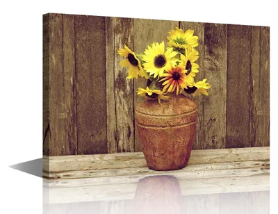 Imagen del producto de Decoración mural con lienzo y flores, 90x60 cm