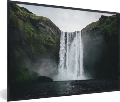 Produktbild von MuchoWow® MuchoWow® Gerahmtes Poster Wasserfall - Island - Felsen 60x40 cm - Poster mit zchwarzem Bilderrahmen - Printing - Wanddeko Schlafzimmer