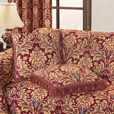 Kissenbezug 45x45 cm, Jacquard, mit Quasten, Rot & Gelb