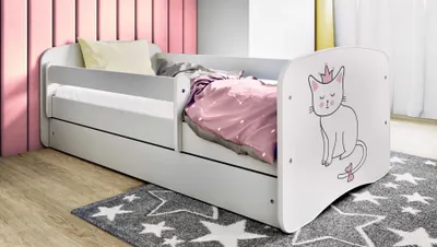 Immagine prodotto di Letto per bambini gatto 70x140, 80x160, 80x180 cm - set completo con materasso, cassetto e protezione anticaduta