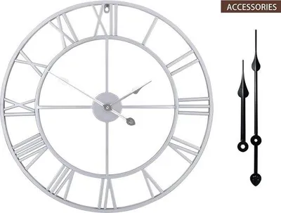 Obrázok produktu pre Unyqoos® Veľké vintage nástenné hodiny, priemer 60 cm – okrúhle, strieborný kov, robustný železný rám, rímske číslice, tichý quartzový mechanizmus, napájanie na batériu (1×AA)