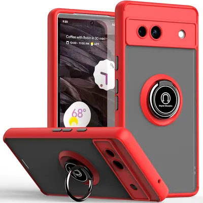 Produktbild von Hülle für Google Pixel 7A Ring Halter Ständer Matte Transluzent TPU Bumper Stoßfest Schutzhülle Rot
