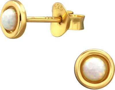 Produktbild von Ohrringe Ohrstecker 925 Sterling Silber vergoldet 5mm mit synthetischem Opal Fire Snow