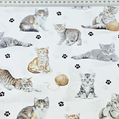 Produktbild von Baumwolle 100% beige-weiße Katzen auf weißem Hintergrund