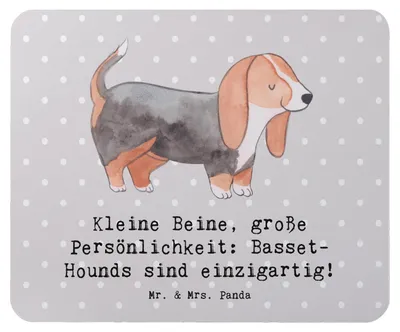 Produktbild von Mr. & Mrs. Panda Mauspad Basset Hound Persönlichkeit - Grau Pastell - Geschenk, Familienhund, Hundeliebhaber, pc, sture Hunde, Seelenfreunde, Hunderassen, Mouse Pad