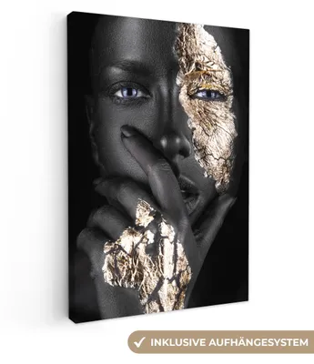Produktbild von Wanddeko 60x90 cm - Frau - Gold - Schwarz - Make-up - Luxus, Leinwand Bilder, Gemälde, Wanddeko