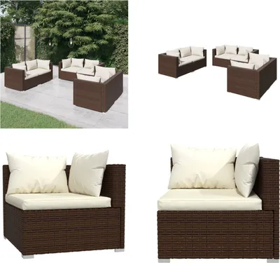 Produktbild von vidaXL 6 tlg. Garten Lounge Set mit Kissen Poly Rattan Braun - Garten-Lounge-Set - Garten-Lounge-Sets - Terrassen-Lounge-Set - Gartensofa-Set