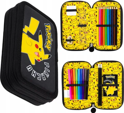 Produktbild von Federmäppchen 2 Fächer - Mäppchen für Mädchen und Jungen - Federmappe 2-Fach Federtasche Gefüllte Schüleretui Schulmäppchen - Pokemon Motiv