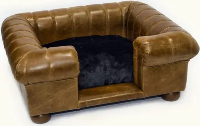 Produktbild von Casa Padrino Luxus Leder Hundebett Vintage Braun / Dunkelbraun / Schwarz 109 x 89 x H. 37 cm - Rechteckiges Echtleder Hundebett - Luxus Echtleder Tiermöbel