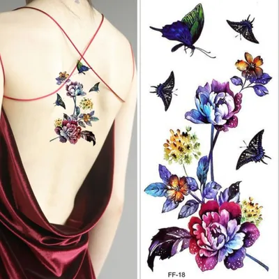 Produktbild von Temporäres Tattoo Schmetterling Blume Design Temporary Klebetattoo Körperkunst