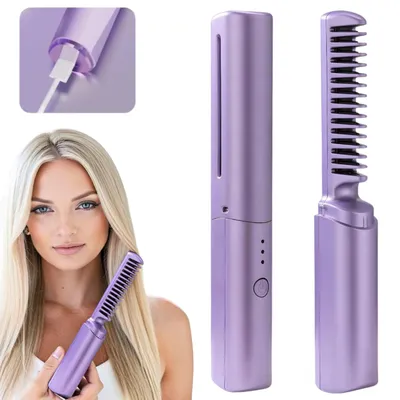 Obrázok produktu pre Prenosná žehlička na vlasy s funkciou hrebeňa, bezdrôtová prevádzka, ergonomický tvar a úprava vlasov kdekoľvek