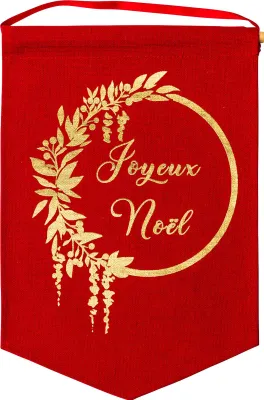 Obrázok produktu pre Zavesná dekorácia Veselé sviatky Červená Zlatá z ľanu 20 x 30 cm - Jednotná veľkosť