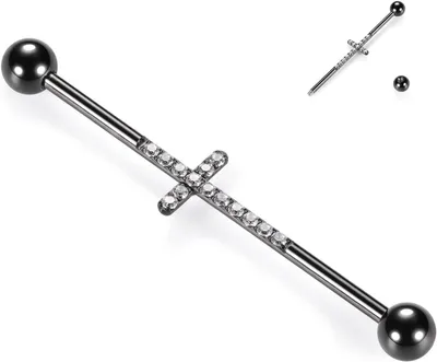 Image de Piercing industriel, en acier chirurgical, calibre 14G, longueur 38 mm, pour piercing helix