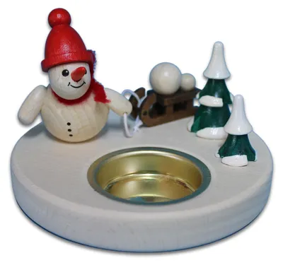 Teelichthalter Schneemann mit Schlitten, 11 cm, Holz