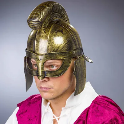 Bronzefarbener Römerhelm für Herren mit klappbarem Visier seitlich von Vorne