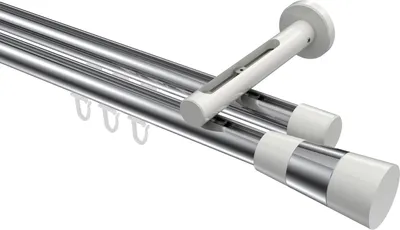 Produktbild von Interdeco Innenlaufstange / Gardinenstange mit Innenlauf Chrom / Weiß, Typ Siteno Tanara (Konus Bicolor), 20 mm Ø 2-läufig, 140 cm