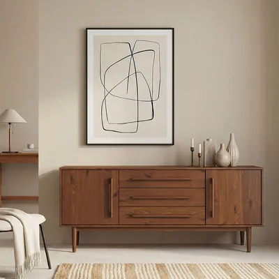 Produktbild von Sideboard TECCA mit 2 Türen & 3 Schubladen, Kastanie farben – Massivholz Anrichte mit Stauraum, Schubladen mit Metallauszug, inklusive Wandbefestigung, Wohnzimmer Flurkommode
