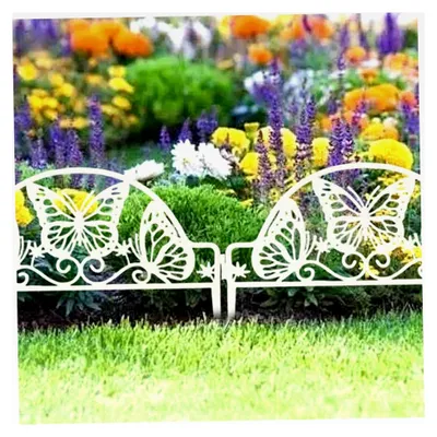 Produktbild von 4 Stück Set Garteneinfassung, Weiße Schmetterlings-Kunststoffzaunplatten, dekorative Rasenkante für Gärten, Landschaftsbau, Bauernhöfe, Blumenbeete