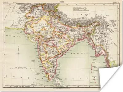 Produktbild von MuchoWow® Poster Illustration einer historischen Karte von Indien 160x120 cm - Foto Plakat