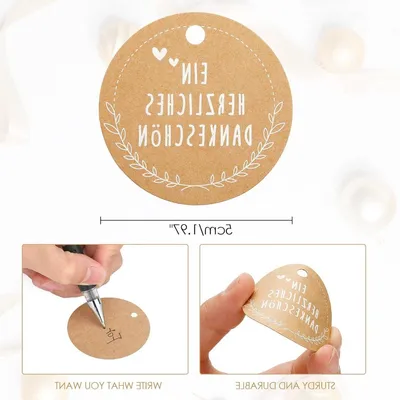 Runde Geschenkanhänger von 5 cm - 100 Stück Papieretiketten mit Juteband für Dankeschöns und handgemachte Geschenke