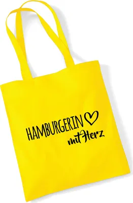 Produktbild von Huuraa Jutebeutel Hamburgerin mit Herz 10 Liter Yellow Baumwolle Tasche Geschenkidee