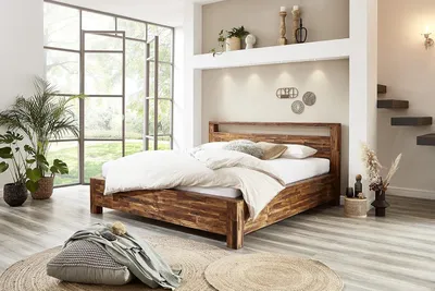 Produktbild von Holzbett 180x200 cm Havelock, Akazienholz massiv & lackiert, Massivholzbett mit hohem Kopfteil, pflegeleichtes Doppelbett, parkettverleimtes Bett/Gästebett/Jugendbett