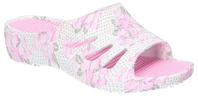 Produktbild von American Club NH20, Damen Schaumstoff Pantoletten Keilabsatz Blumenmuster leicht bequem, Weiss/Rosa 36