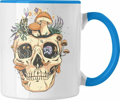 Produktbild von Trendation - Totenkopf Tasse Geschenk Pilzsammler Pilze Frauen Damen Tattoo Geschenkidee Grafik (Blau)