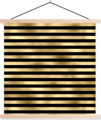 Produktbild von MuchoWow® Textilposter Muster - Schwarz - Gold 120x120 cm mit holzfarbenen Rahmen - Textil-Poster