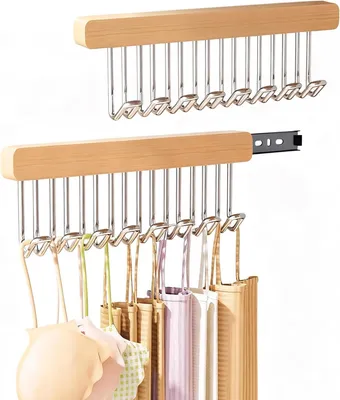Productafbeelding van Uittrekbare Kleerhangers - Set van 2 - Uitschuifbare Kledingstang - Wandgemonteerde Schuifrailhaken - Bretels
