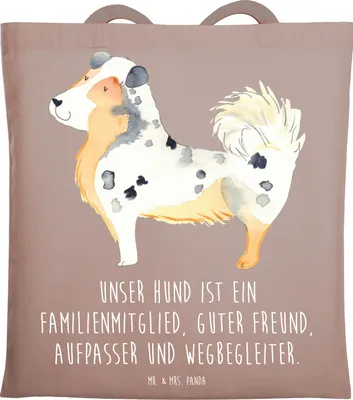 Produktbild von Mr. & Mrs. Panda Baumwolltasche Hund Australien Shepherd - Braun Pastell - Geschenk, Tasche, Laptoptasche, Spruch, Sprüche, Jutebeutel, Tote Bag, Familie, canvas