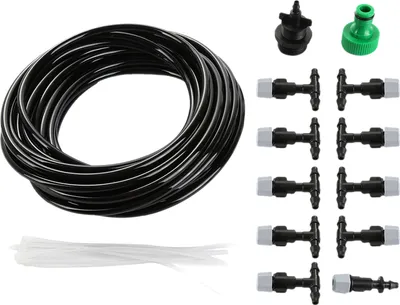 Produktbild von 10M/32.8FT DIY Misting Irrigation Kit mit Schlauchduesen Schnellkupplungen Selbstbewaesserungssystem Verteilerschlaeuche fuer Pflanzen Gewaechshaus Terrasse Rasen Blumenbeete