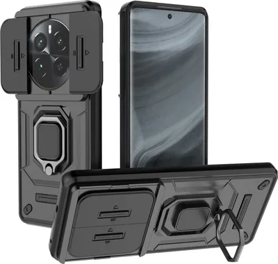 Produktbild von Hülle für Realme 12 Pro Dual Layer Handyhülle Schiebe Kamera Schutz und Ringhalter Ständer Schwarz