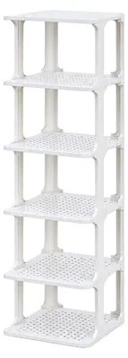 Produktbild von Relaxdays Schuhregal, 6 Ebenen, HxBxT: 91 x 26,5 x 30,5 cm, stapelbar, erweiterbar, Kunststoff, Schuhständer, weiß, KI-generiertes Bild