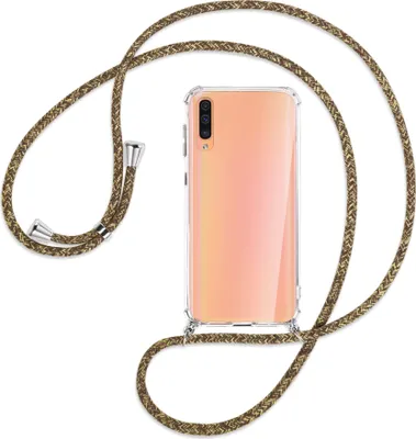 Produktbild von Handykette Backcover-Schutzhülle mit Band (Metall silberfarben) für Samsung Galaxy A50 - braun+beige