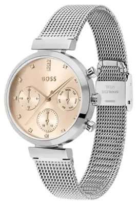 Image de Montre pour femme Boss Flawless, boîtier en or rose, bracelet en argent et acier inoxydable, référence HB1502625