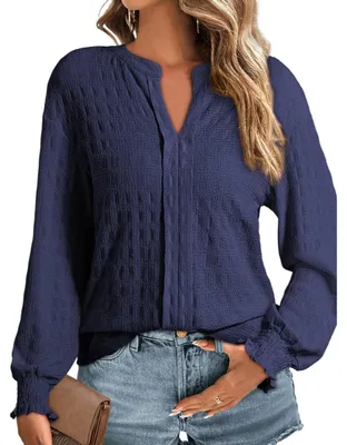 Produktbild von Damen-Bluse mit langen Ärmeln, Knopfleiste, Casual, Dunkelblau, M