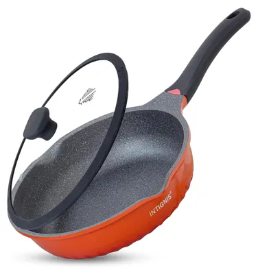 Zdjęcie produktu dla Patelnia indukcyjna do smażenia - 30 cm - 5,7 litra - Powłoka nieprzywierająca - Ze szklaną pokrywką - Aluminium