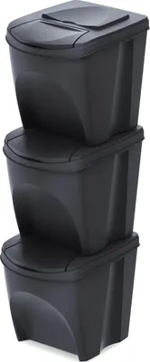Image de Sada 3 odpadkových košů SORTIBOX ECO WOOD - objem 3x25 l, barva: antracit ECO