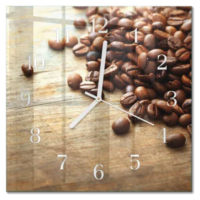 Produktbild von Tulup Glasuhr Wanduhr Küchenuhr Echt-Glas 30x30 cm Modern Dekorativ Geräuschlos Weiße Zeiger - Kaffeebohnen